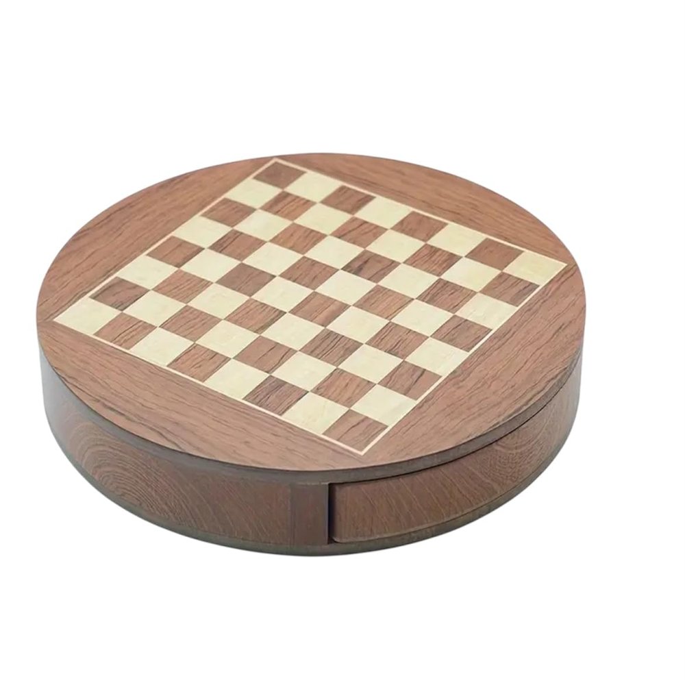 Large Chess Set Luxury Gift Collection Chess,Chess Piece Storage Board Game Table Rotating Drawer Round