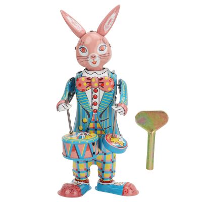 Estink Metal Rabbit Clockwork Toy Wind Up Drumming Rabbit Retro Tinplate Rabbit Toy Swinging Vintage Collectible Decor with Mechanical Design for Christmas Birthday
