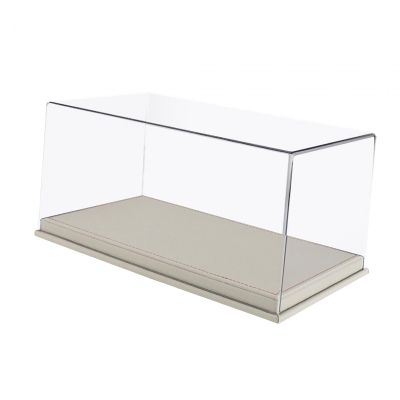 1/24 Scale Diecast Car Display Case with Clear PVC Cover, Wooden Base and PU Leather, 11.02x6.30x5.12 inch Display Stand for Model Car Collection- White