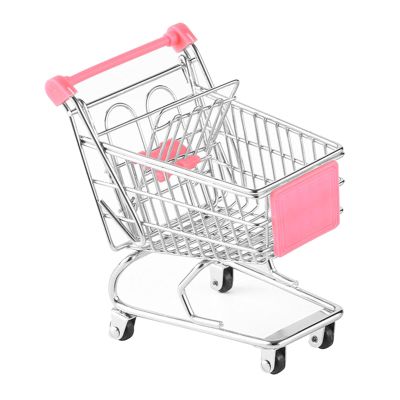 Mini Shopping Cart Basket for Kids, Metal Handcart Toy with Rolling Wheels, Supermarket Pretend Play Toy, Desk Organizer Storage Basket, 5.31x3.54x4.92 inches-