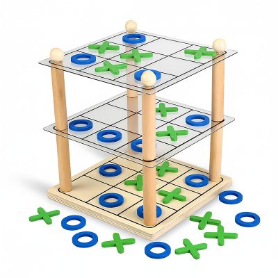 3D Ultimate Wooden Tic Tac Toe Board Game Classic XO Strategy Game for Kids & Adults, Fun Family Table Games Night, Durable Wooden Tabletop Game