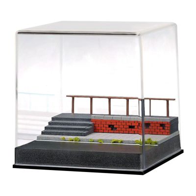 1/64 Scale Model Car Display Case with Dustproof Cover and Park Stairs Scene for Diecast Collection Garage Decoration