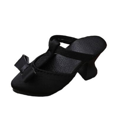 1/4 BJD Doll Shoes High Heel Sandals Round Toe Fashion with Bowknot Women Doll Accessories- Black