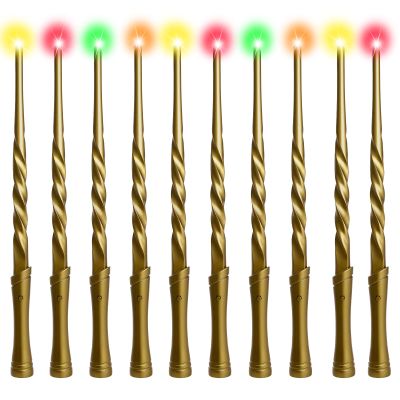CharmFields Light Up Magic Wizard Wands with Sounds & Color Lights 10PCS Illuminating Witch Wand Sorcerer Cosplay Accessories and Birthday Party Favor Toy Set for Kids Halloween Events, Golden