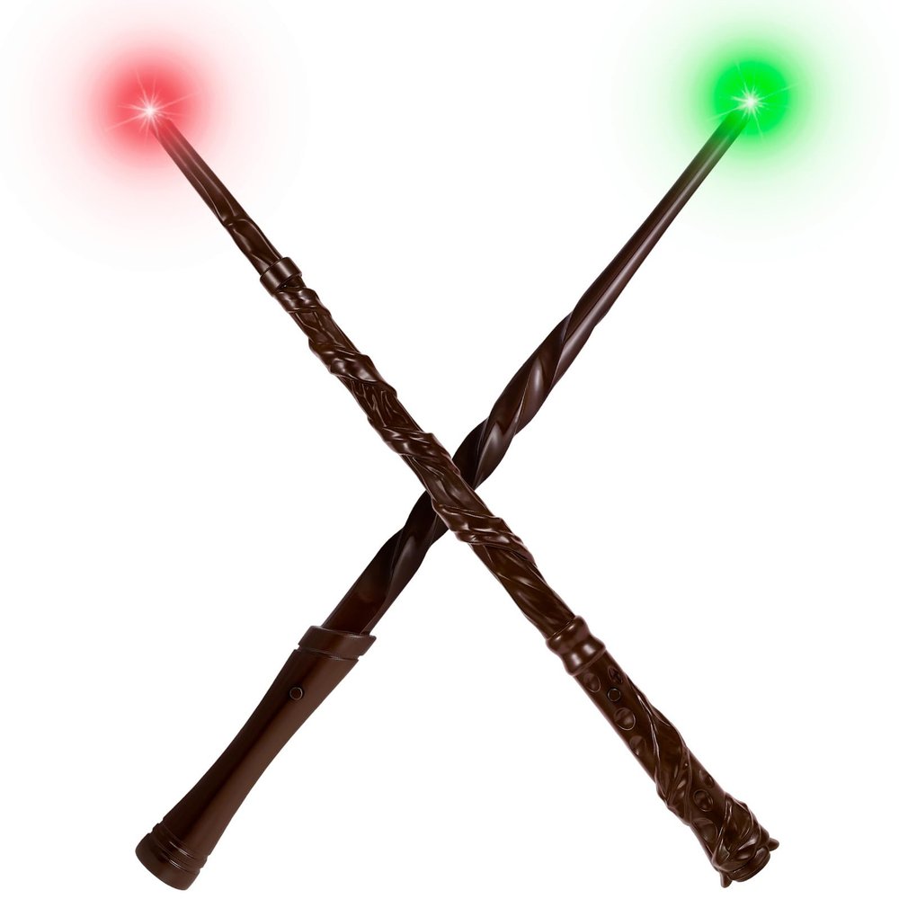 CharmRegion Light Up Wizard Wand with Sounds & 4 Lightings - 2-Pack Illuminating Magic Witch Toy Wands for Kids Cosplay Party Favors, Set C (Spiral & Vine)