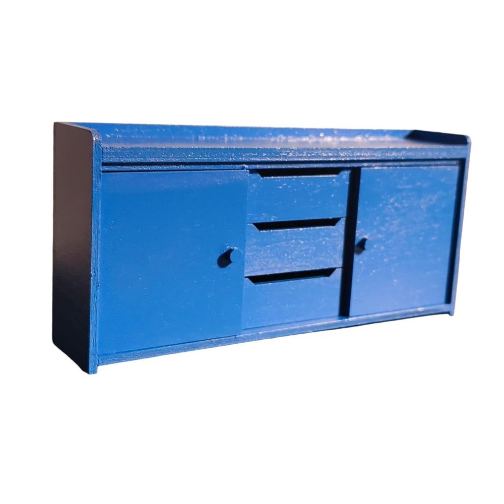 1:12 Scale Dollhouse Wood Cabinet Miniature Storage Cabinet Furniture Decor Scenes Accessories for Dolls House Bedroom Toy- Blue