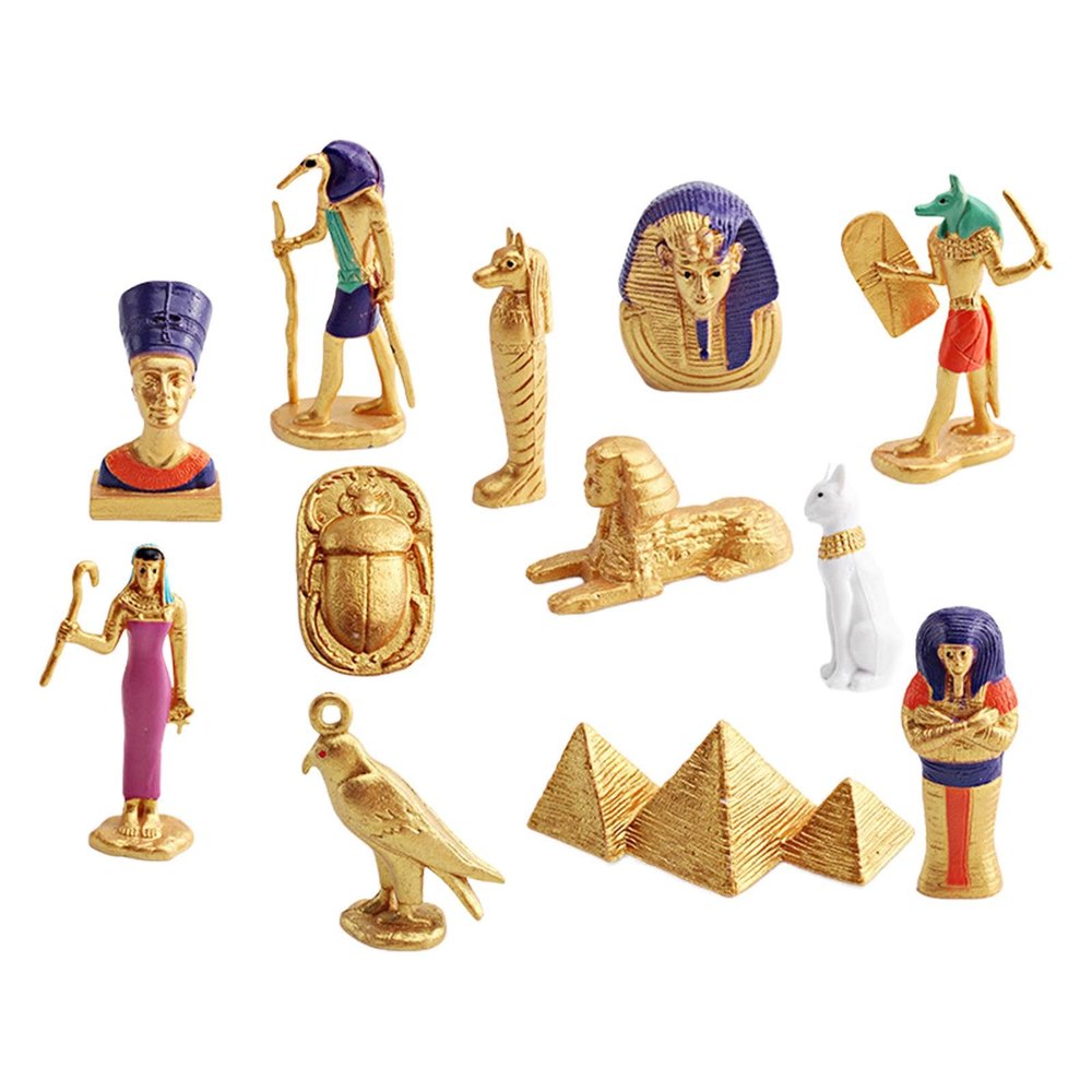 12Pcs Ancient Egypt Toys Miniature Egyptian Figurines Set with Pyramid Mummy Sphinx for Cake Topper Educational Display
