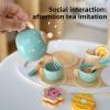 Wooden Pretend Play Tea Set for Kids, Mint Green Polka Dot, 12 Pieces with Teapot, Cups, Saucers, Cookies, Serving Tray, Educational Role Play Toy for Children view 2
