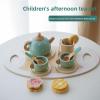 Wooden Pretend Play Tea Set for Kids, Mint Green Polka Dot, 12 Pieces with Teapot, Cups, Saucers, Cookies, Serving Tray, Educational Role Play Toy for Children view 4