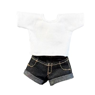 1/12 Scale Casual Wear Set with Jean Shorts and Top for 6 Inch Female Dolls Action Figure Clothing- Black Pants