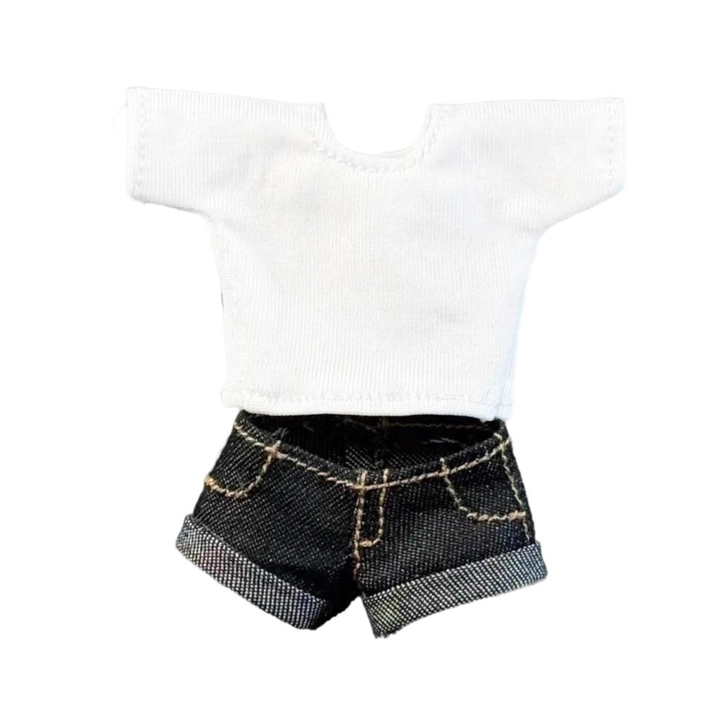 1/12 Scale Casual Wear Set with Jean Shorts and Top for 6 Inch Female Dolls Action Figure Clothing- Black Pants