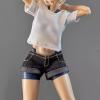 1/12 Scale Casual Wear Set with Jean Shorts and Top for 6 Inch Female Dolls Action Figure Clothing- Black Pants view 4