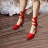 1:6 Scale Doll High Heeled Sandals with Ankle Tie Lace Up Design Realistic Fashion Footwear for Action Figures- Red view 4