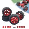 4 Pack RC Car Wheels and Tires for Crawler Vehicles 3.37x1.67 Inch Off-Road Tires with 8 Connectors Universal 1/12 1/14 1/16 1/18 Scale- Red view 2