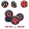 4 Pack RC Car Wheels and Tires for Crawler Vehicles 3.37x1.67 Inch Off-Road Tires with 8 Connectors Universal 1/12 1/14 1/16 1/18 Scale- Red view 3