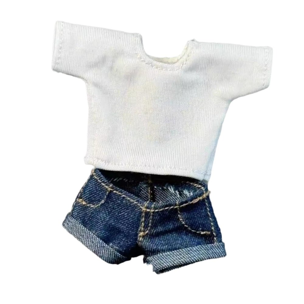 1/12 Scale Casual Wear Set with Jean Shorts and Top for 6 Inch Female Dolls Action Figure Clothing- Blue Pants