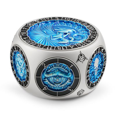 DNDND Unique Hexagonal Spinner Metal Dice, 8-in-1 DND Dice with Dual D20 Monster Themed Dice Set for DND Dungeons and Dragons, Dungeon Masters with Collectible Gift Tin (Silver with Blue)