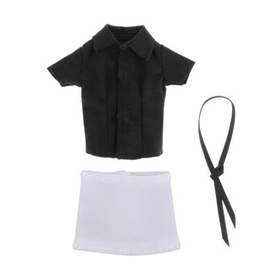 1/12 Scale Female Figure Doll Clothes Full Suit Outfit Miniature for 6inch Female Figures Shirt Short Skirt Tie Set- Black Shirt