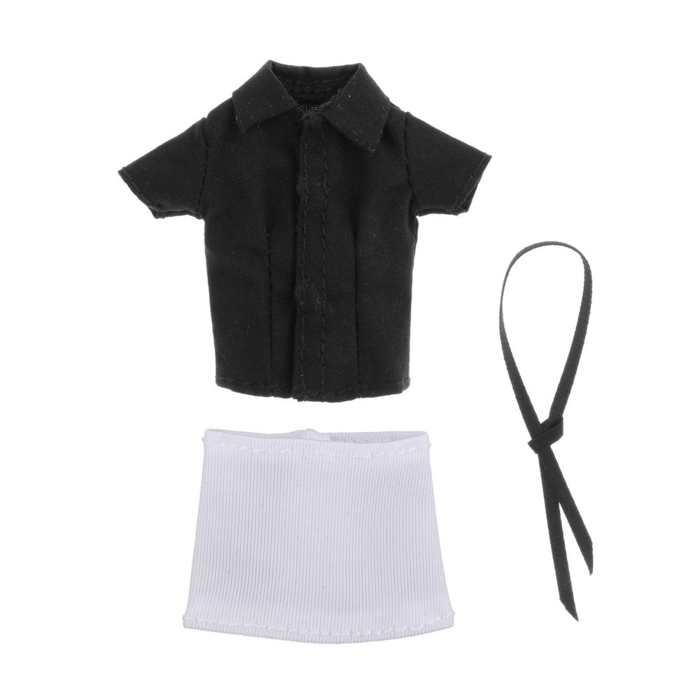 1/12 Scale Female Figure Doll Clothes Full Suit Outfit Miniature for 6inch Female Figures Shirt Short Skirt Tie Set- Black Shirt