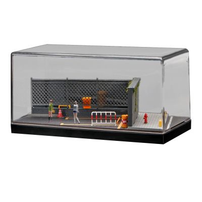 1/64 Scale Parking Lot Display Case with Miniature Figures, Alloy Car Model Toy Display Stand Dustproof Acrylic Garage Desktop Decor