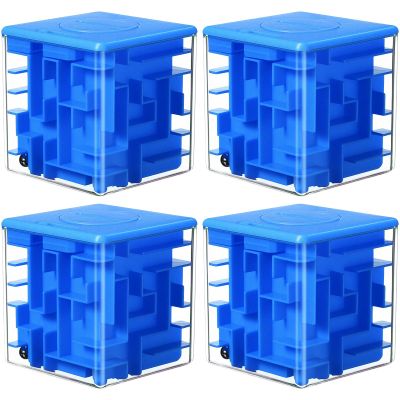 4 Pcs Money Box for Cash Gift Stocking Stuffers Plastic Cash Money Maze Puzzle Box for Adults Christmas Birthday Party Favors (Blue)