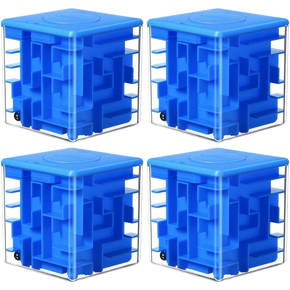4 Pcs Money Box for Cash Gift Stocking Stuffers Plastic Cash Money Maze Puzzle Box for Adults Christmas Birthday Party Favors (Blue)