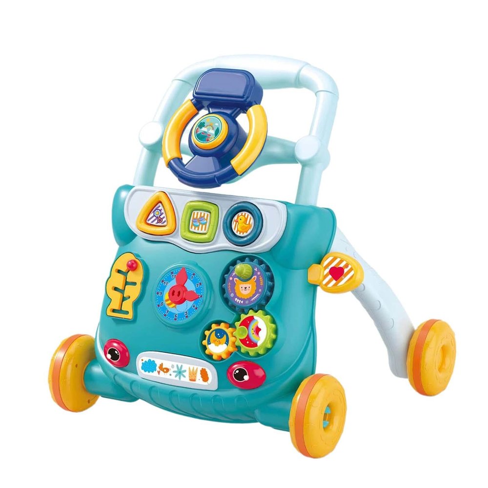 Baby Push Walking Toy with Music and Learning Features for 6-12 Months, Multifunctional Activity Center with Steering Wheel for Toddlers 12-36 Months- Green