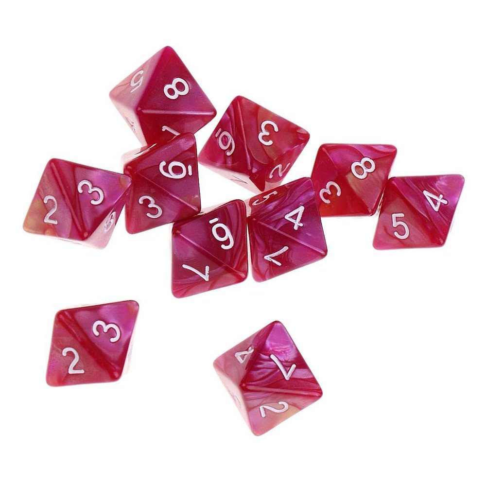 10pcs 8 Sided Dice D8 Polyhedral Dice for Dungeons and Dragons Table Games RPG, Red Blue Double-Colors 16mm- Purple Red
