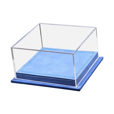 1:64 Scale Toy Cars Display Box with PU Leather Base, Clear Acrylic Lid Dustproof Showcase for Vehicle Model Organizer Space Saving- Blue