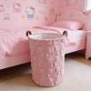 Blushtier 2 Pcs Pink Bow Laundry Hamper Girls Room Decor Coquette Pink Bow Plush Faux Fur Basket Kids Large Storage Basket Collapsible Organize Bins for Gifts Toys Blanket Clothes Nursery Bedroom view 2