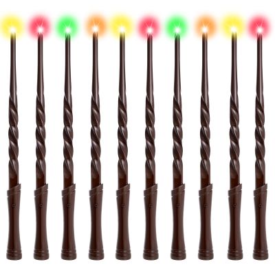 CharmFields Light Up Magic Wizard Wands with Sounds & Color Lights 10PCS Illuminating Witch Wand Sorcerer Cosplay Accessories and Birthday Party Favor Toy Set for Kids Halloween Events, Brown