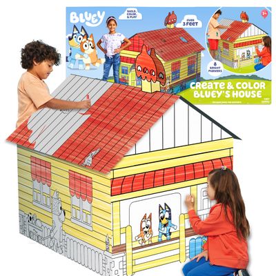 Bluey Create & Color Blueys House, 3 Kraft Board Kid-Sized Playhouse with Markers