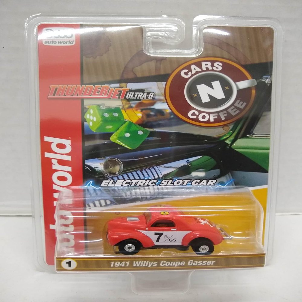 Auto World SC408-1B Cars'N Coffee 1941 Willys Coupe Gasser HO Scale Electric Slot Car - Red and White