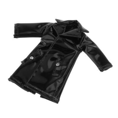 1/12 Scale Male Action Figure Trench Coat - Black PU Leather Miniature Overcoat for 6 inch Collectible Dolls