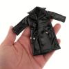 1/12 Scale Male Action Figure Trench Coat - Black PU Leather Miniature Overcoat for 6 inch Collectible Dolls view 3
