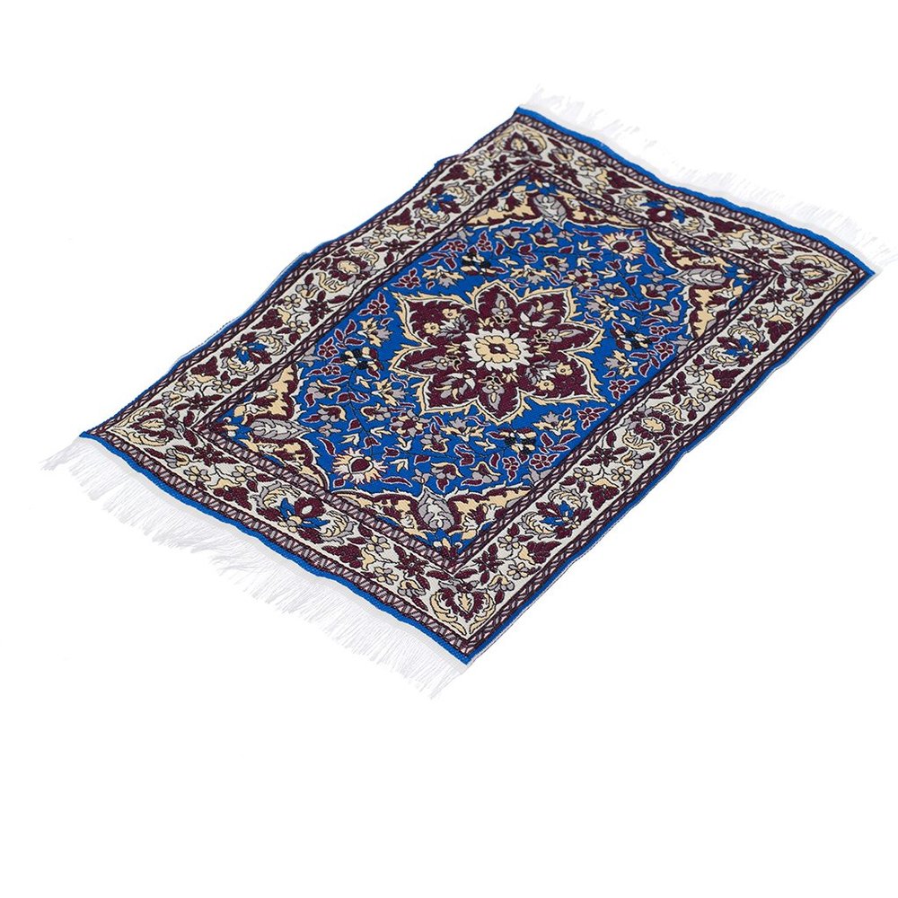 10" x 6" Dollhouse Miniature 1:12 Scale Floor Carpet Area Woven Rug with Turkish Pattern and White Frayed Trim