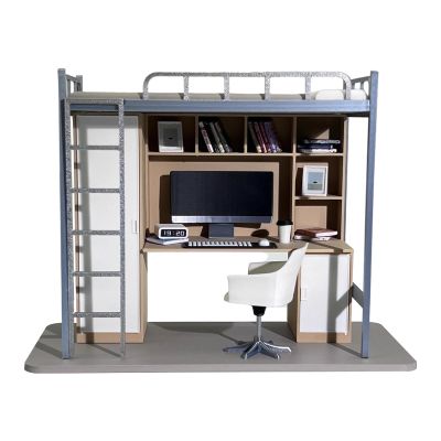1/12 Scale Dollhouse University Dormitory Furniture Set with Bed, Desk Chair, Computer and Miniature Accessories