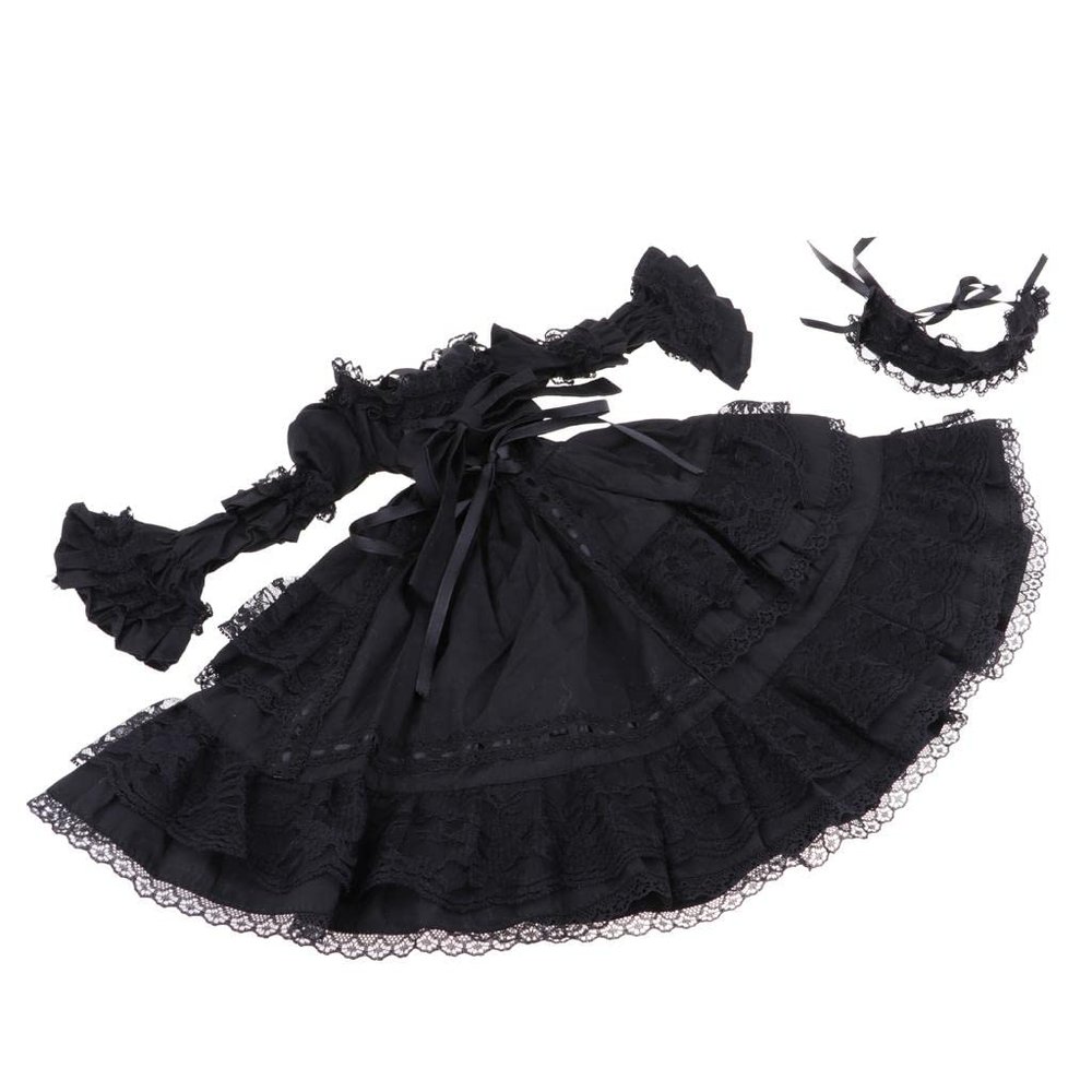 1/3 BJD SD Doll Outfits Lolita Dress Black Princess Dress for Night Lolita with Headdress 60cm Doll Clothing