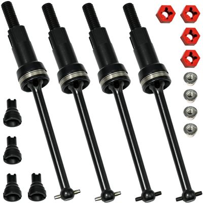 Fraizoe RC Hardened Steel CVD Drive Shafts Set with Adapters, Nuts, Center Drive Cups, Front Rear Dogbone Driveshaft Axles Upgrades Part for 1/16 Mojave Grom ARA2304, ARA2304S, ARA2104 (Black,Red)