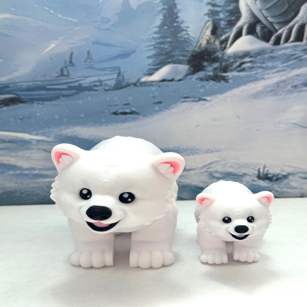 2pcs 3D Printed Polar Bear, Full Articulated Mother and Child Bear, Cute Arctic-Inspired Animal Toy, Stress Relief Fidget Toy, Desk Decor - AWPB-MC-WHT