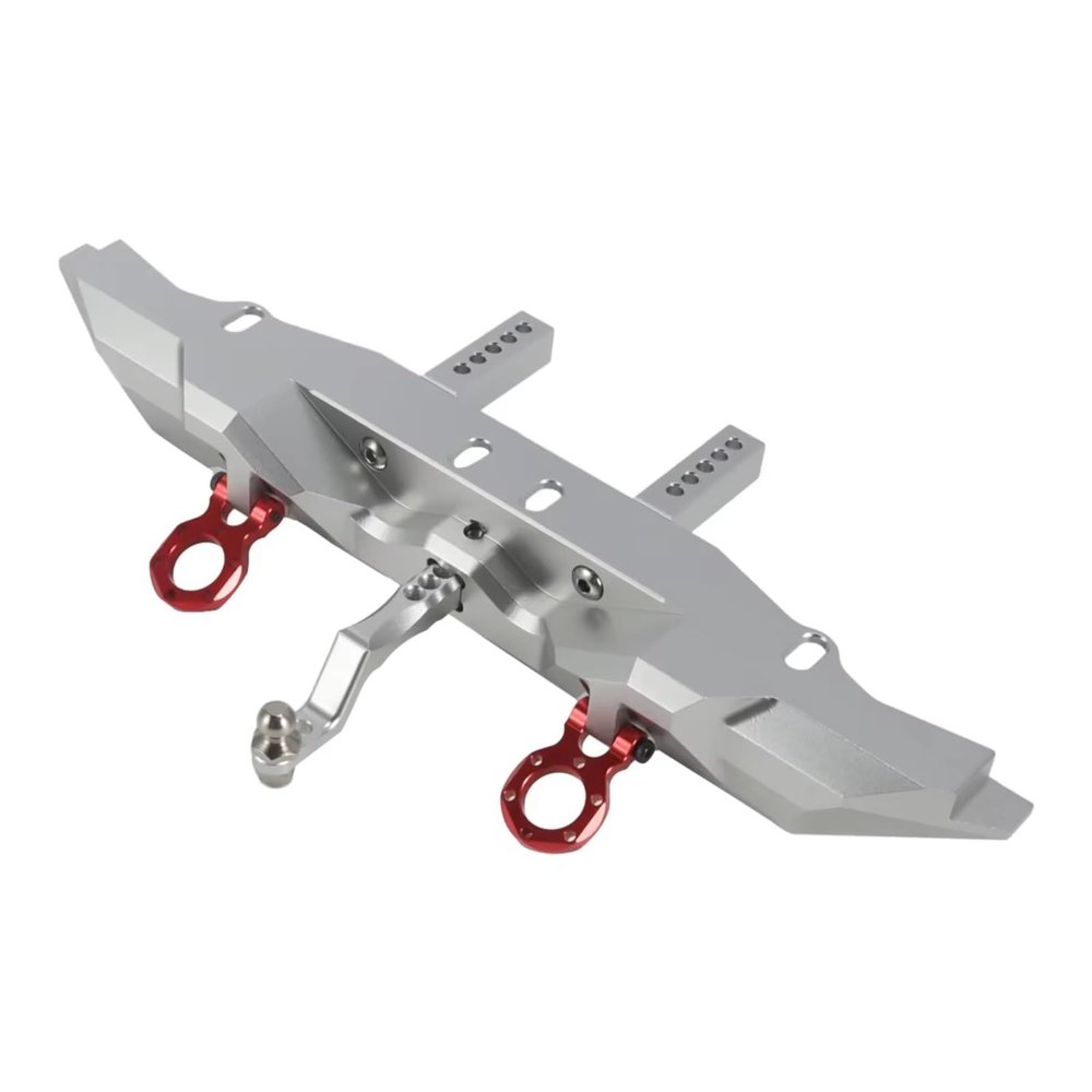 For Defender For TRX4 1/10 RC Crawler Aluminum Scale Rear Bumper With Trailer Hitch Tow Hook For Rock For Chassis Upgrade Bumper Parts(Silver)