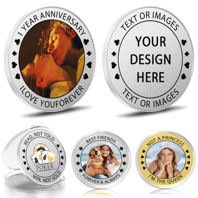 10-100 PCS Custom Challenge Coin with Text/Photo, Custom Coin with Acrylic Case, Personalized Metal Pocket Coin Token, Customized Memorial Gift for Boyfriend Company Club Military Sport Event (Silver)