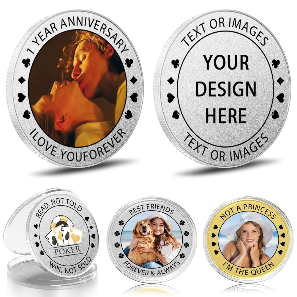 10-100 PCS Custom Challenge Coin with Text/Photo, Custom Coin with Acrylic Case, Personalized Metal Pocket Coin Token, Customized Memorial Gift for Boyfriend Company Club Military Sport Event (Silver)