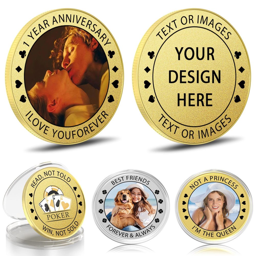 10-100 PCS Custom Challenge Coin with Text/Photo, Custom Coin with Acrylic Case, Personalized Metal Pocket Coin Token, Customized Memorial Gift for Boyfriend Company Club Military Sport Event (Gold)