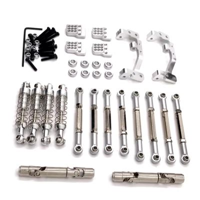 Parts For WPL C14 C24 For Feiyu FY003-5A 1/16 Metal Tie Rods Drive Shafts Shock Absorbers RC Car Upgrade Parts(Silver)