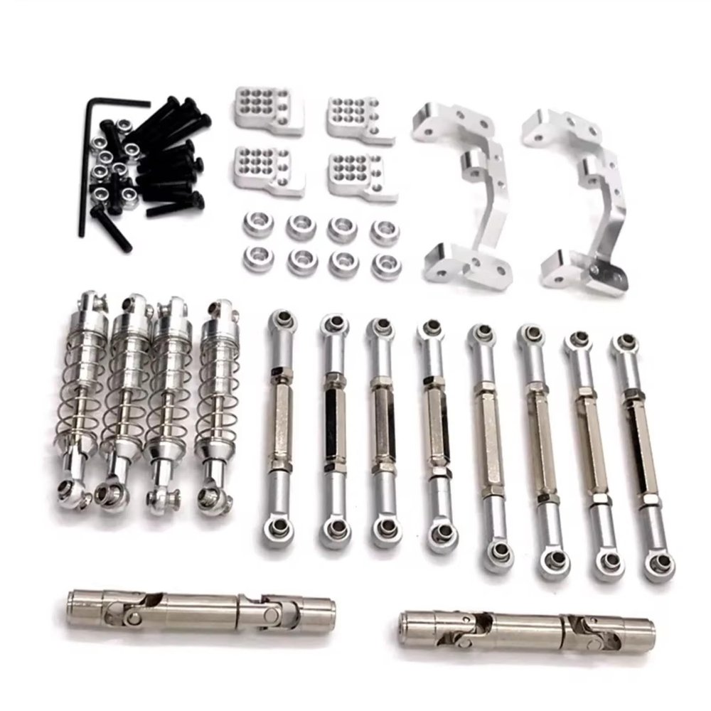 Parts For WPL C14 C24 For Feiyu FY003-5A 1/16 Metal Tie Rods Drive Shafts Shock Absorbers RC Car Upgrade Parts(Silver)