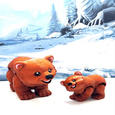 2pcs 3D Printed Brown Polar Bear, Full Articulated Mother and Child Bear, Cute Arctic-Inspired Animal Toy, Stress Relief Fidget Toy, Desk Decor - AWPB-MC-BRWN