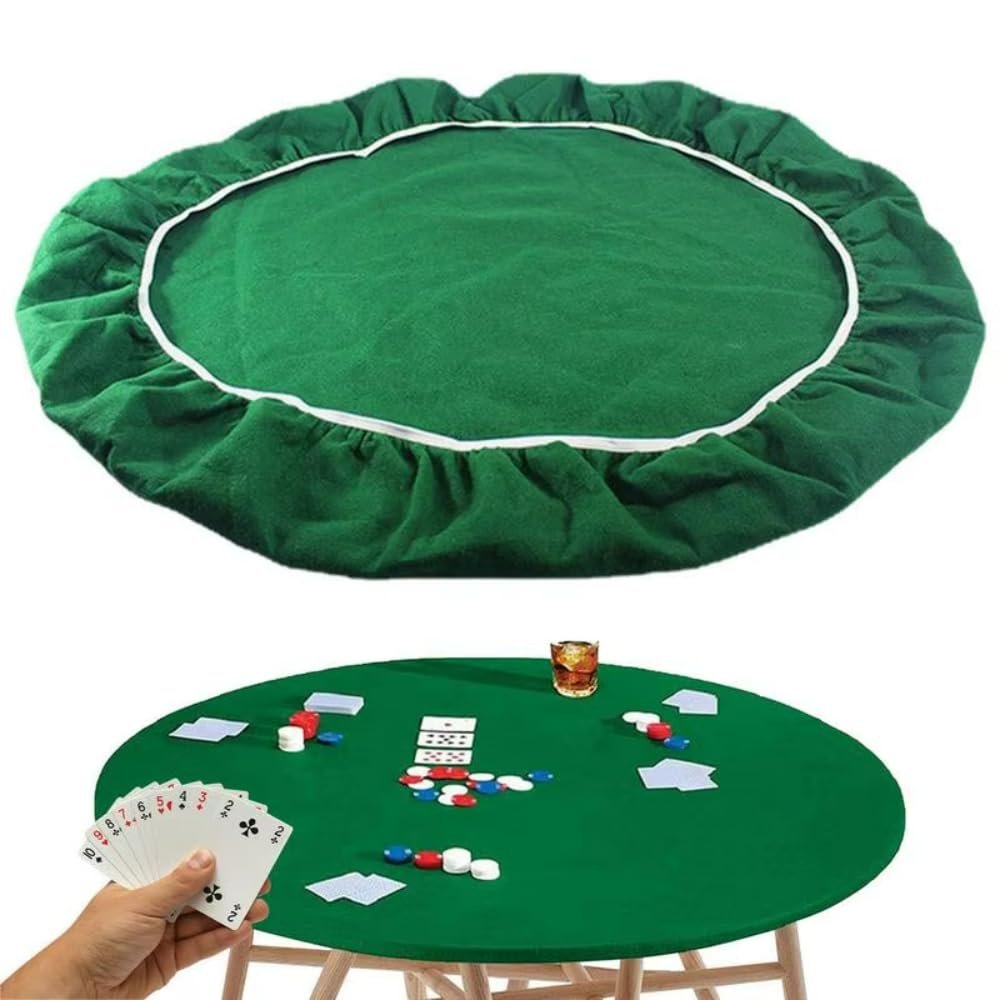 Felt Card Table Game Round Tablecloth Poker Table Game Table Topper Mat Elastic Card Game Table Protector (Felt) Felt