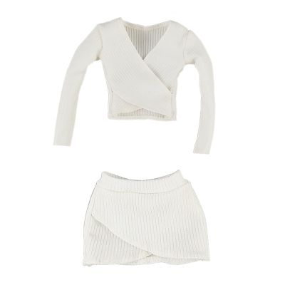 1:6 Scale Female Figure Clothing Set - Crop Top and Short Skirt for 12 Inch Doll Dress Up- White