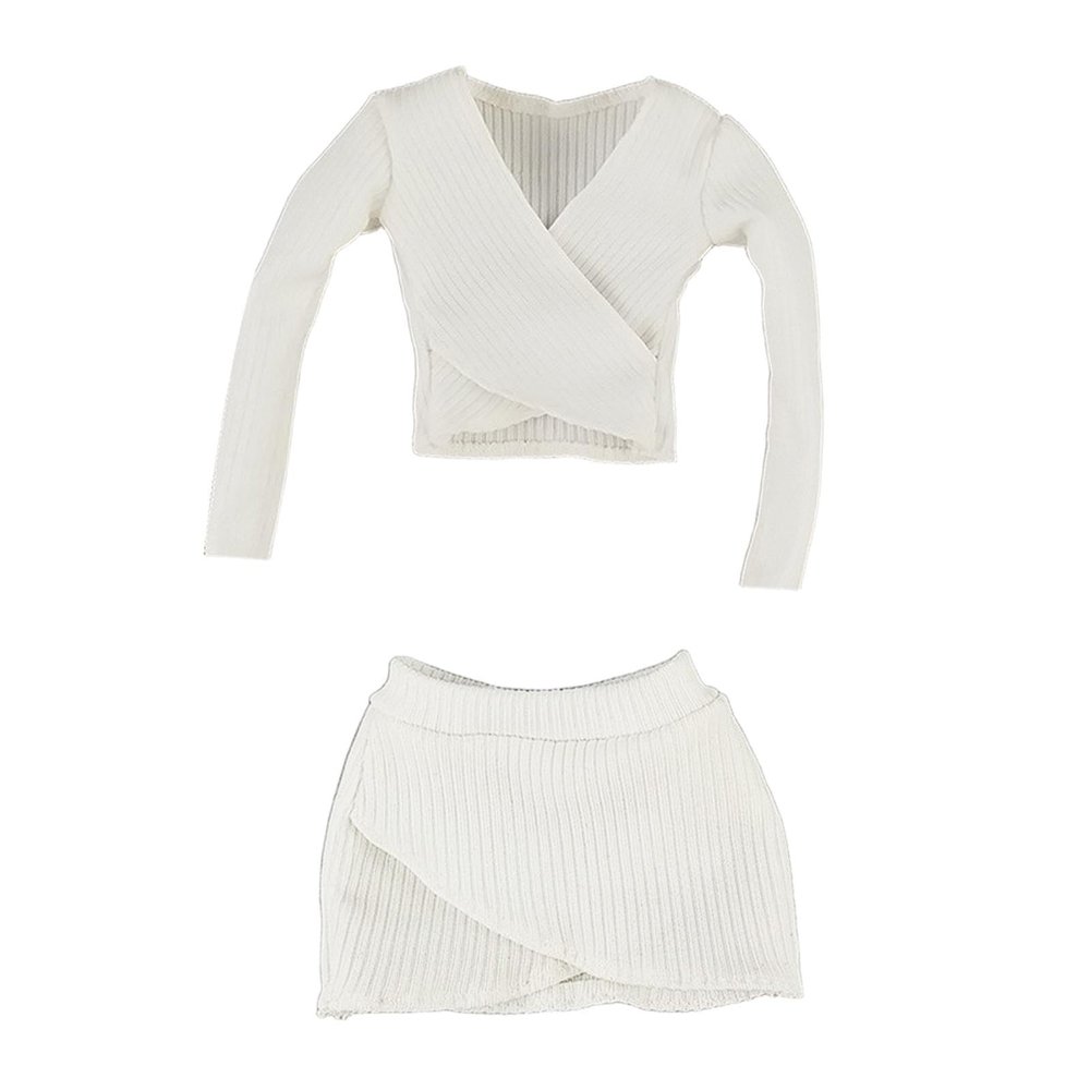 1:6 Scale Female Figure Clothing Set - Crop Top and Short Skirt for 12 Inch Doll Dress Up- White